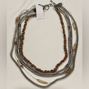 White House Black Market Silver and Brown Layered Necklace 16-19 inch